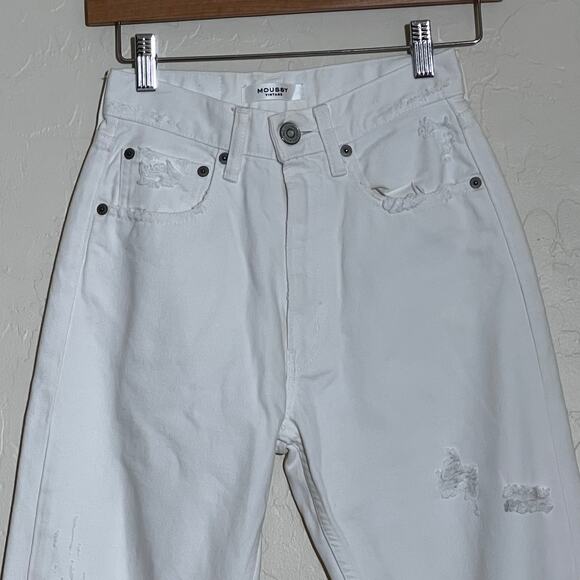 Moussy Vintage High Rise Straight Leg Distressed Jeans Cream Womens Size 24 - Picture 3 of 9
